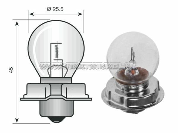 Koplamp P26S, 12 volt, 35 watt, o.a. CB50, CY50