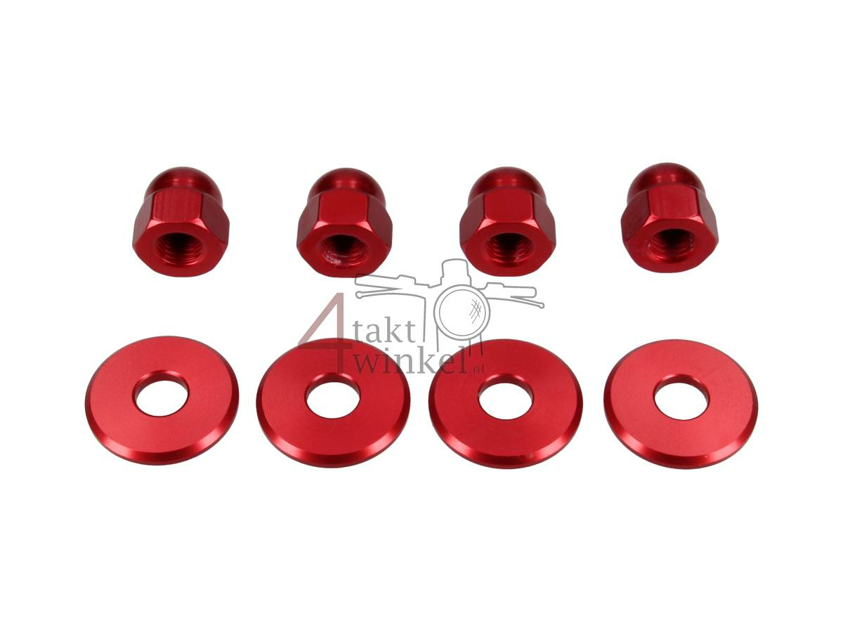 Dopmoer set, m10 x 1,25 + ringen, aluminium rood