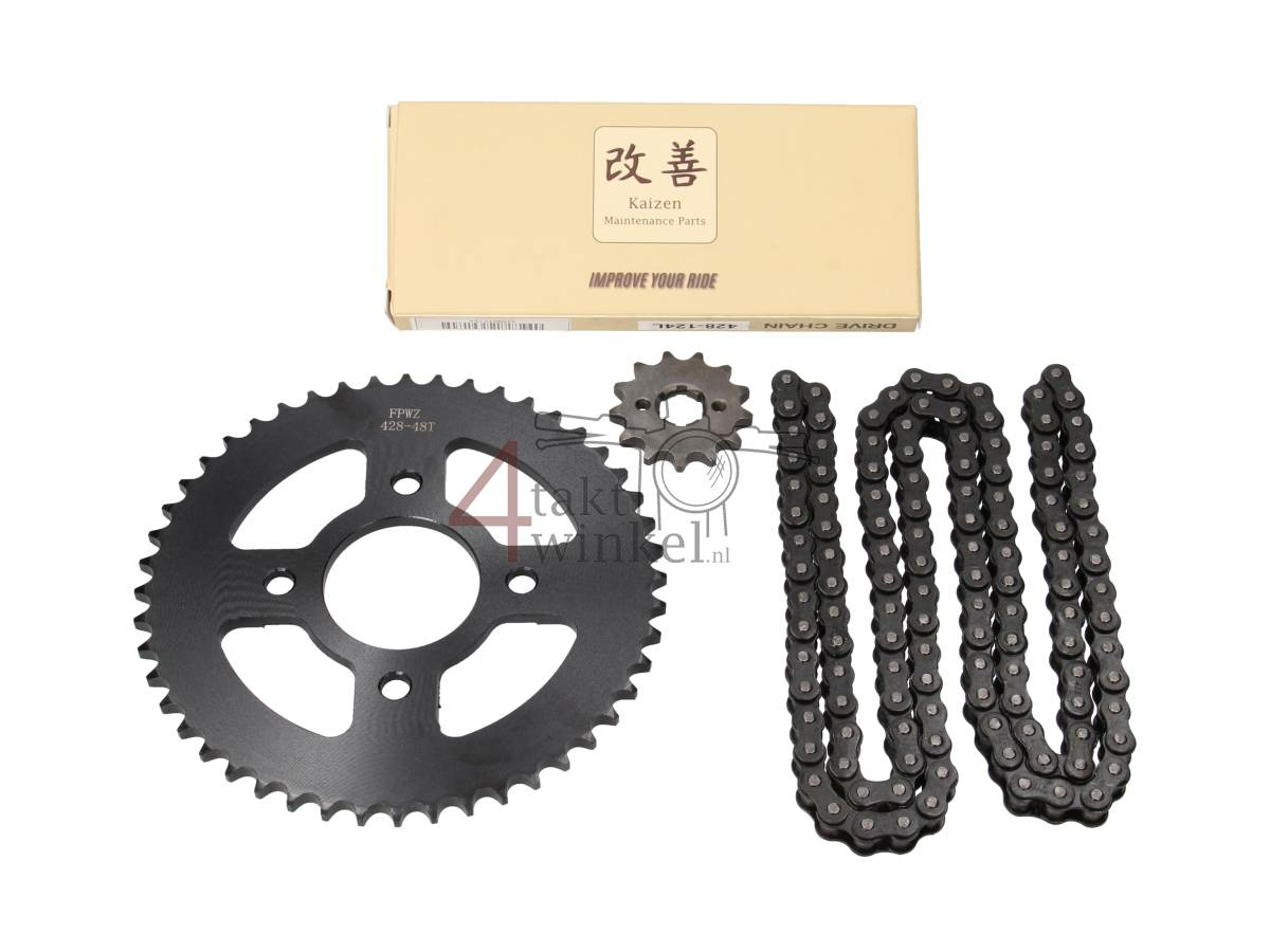 Tandwielen en ketting set, Mash Fifty, 50cc, 70cc, 13 - 48, 20mm as, A-kwaliteit