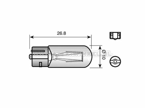 Lamp T10, enkel, 12 volt,  2 watt, insteek