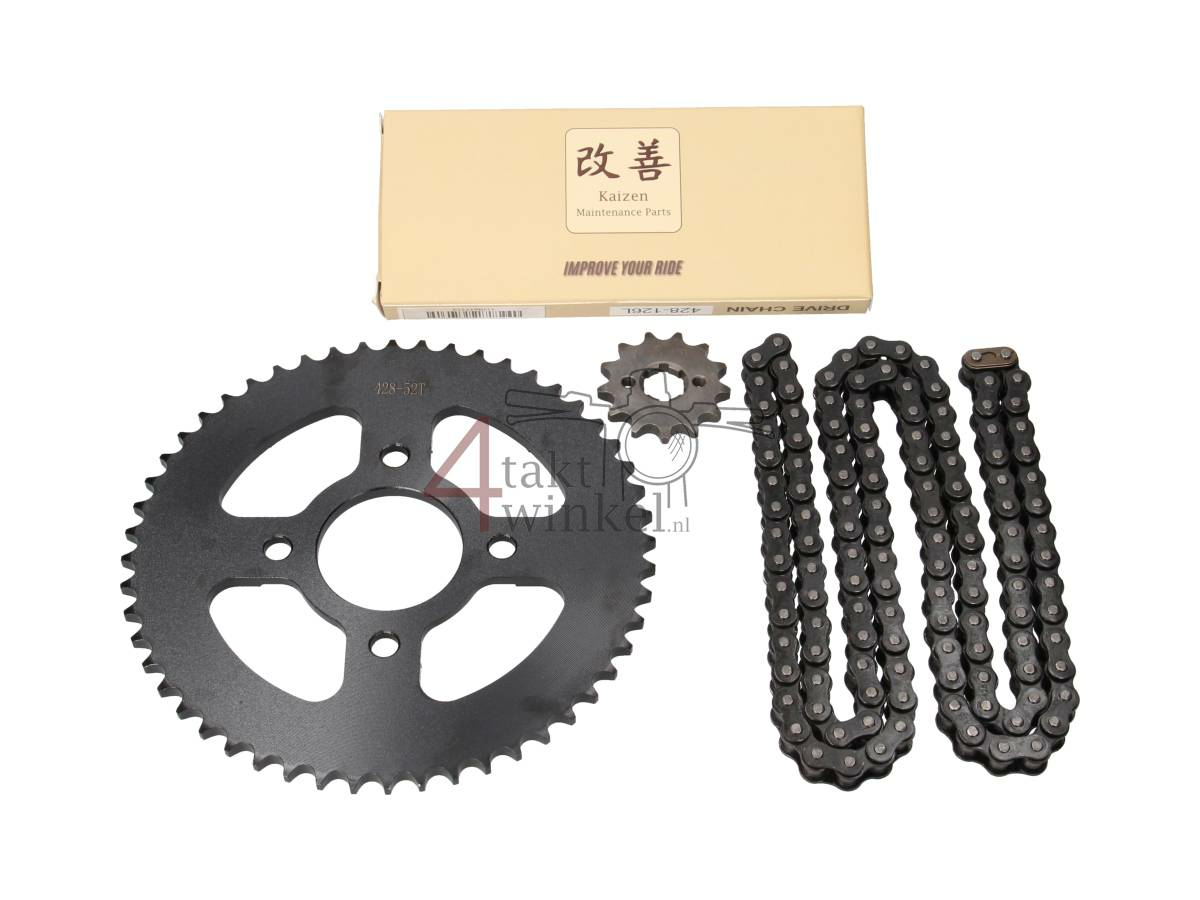Tandwielen en ketting set, Mash Fifty, 50cc standaard, 13 - 52, 20mm as, A-kwaliteit