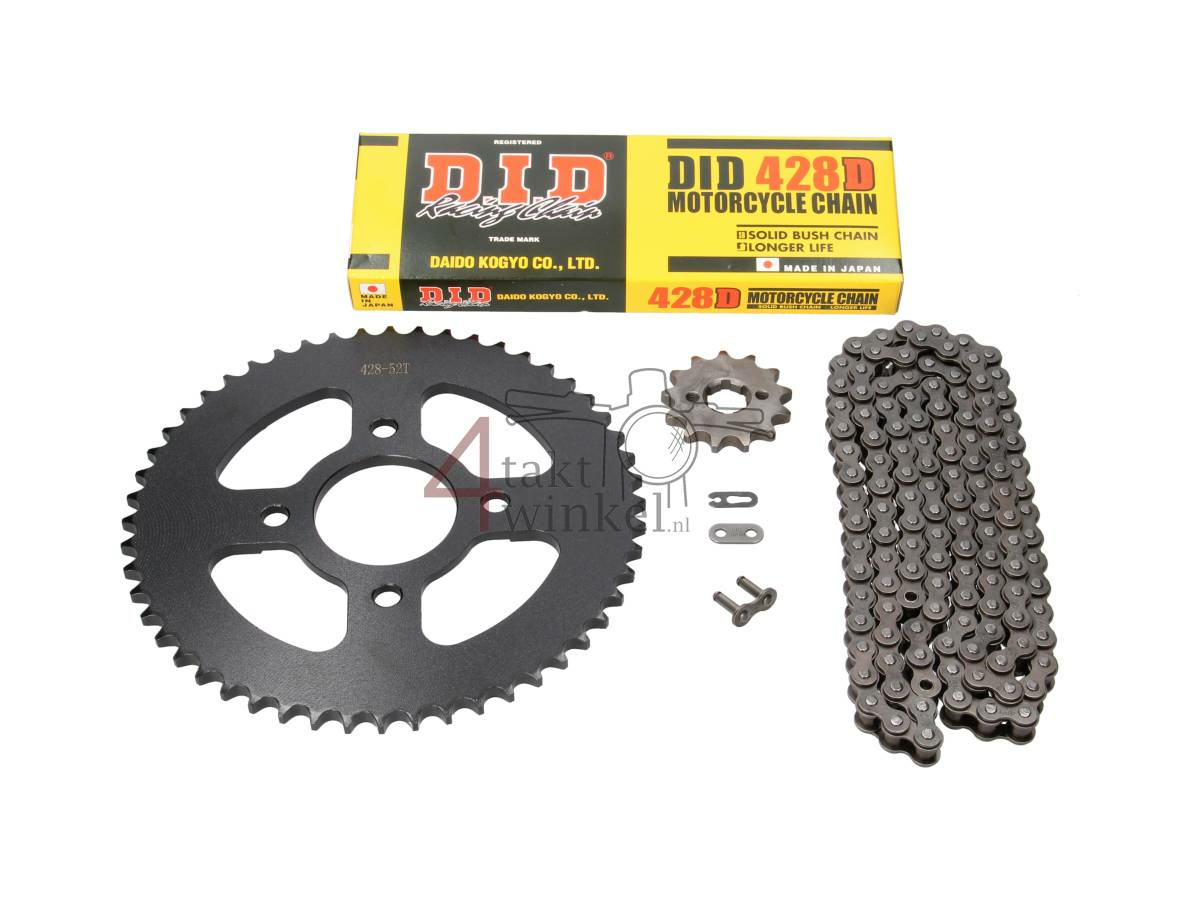 Tandwielen en ketting set, Mash Fifty, 50cc standaard, 13 - 52, 20mm as, DID