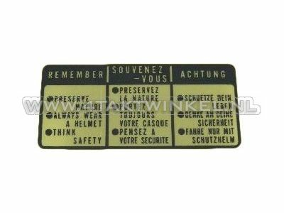 Sticker SS50 tank "remember" zwart 3 talig, origineel Honda