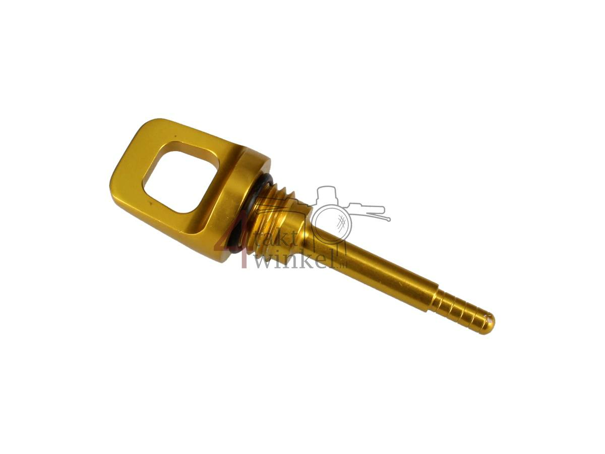 Olie peilstok kort, 70mm, aluminium, goud