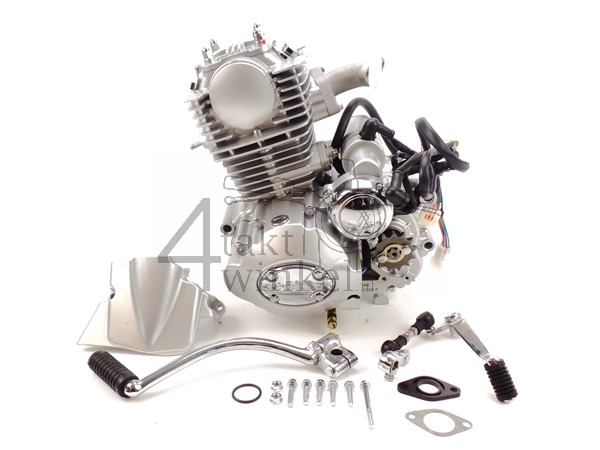 Motorblok, 50cc, handkoppeling, Lifan, (Mash) 4-bak, staande cilinder, met startmotor, zilver