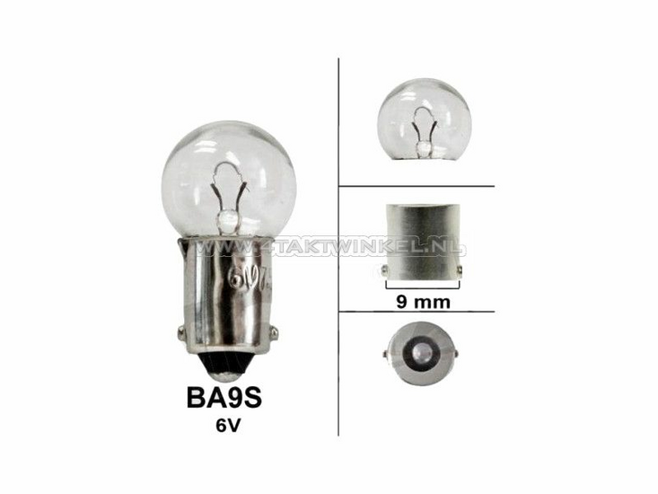 Lamp BA9s, enkel, 6 volt, 6 watt