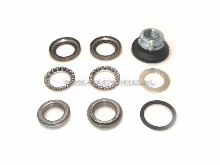 Balhoofdlager set, kogel ringen & stelmoer, past op SS50, CD50, Dax, CB50