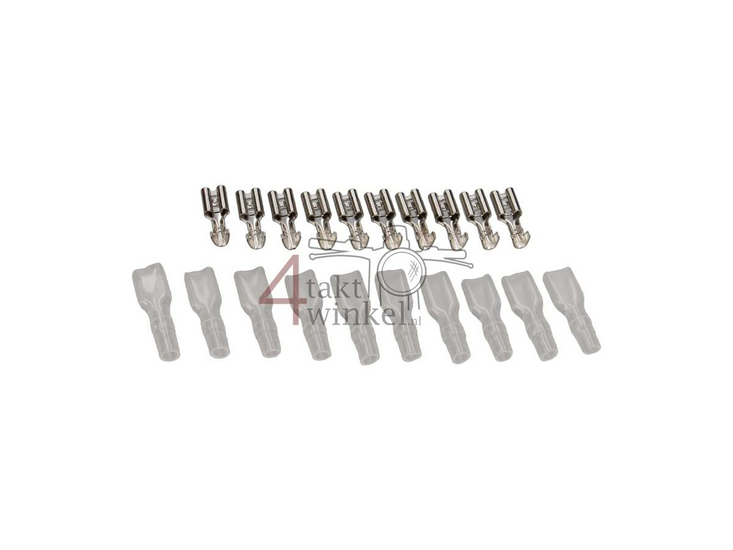 Stekker Japans schuifje 4,8mm, vrouw + hulsje, per 10