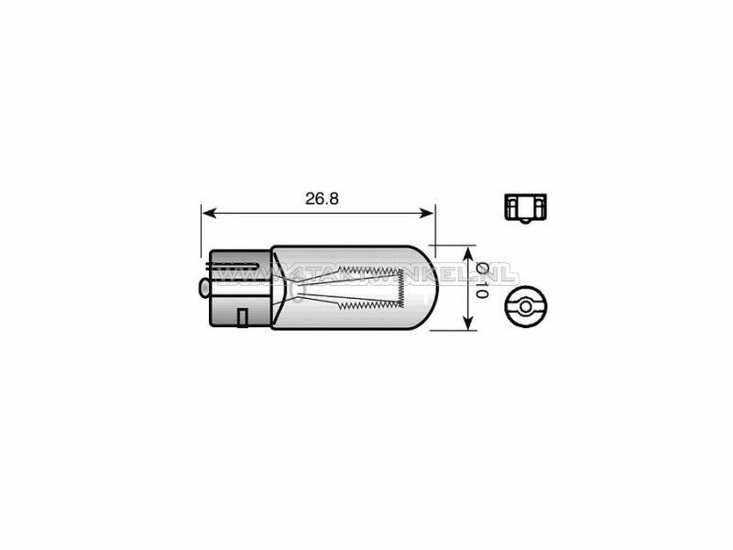 Lamp T10, enkel, 12 volt, 10 watt, insteek