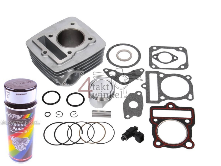 Cilinderset, met zuiger &amp; pakking 85cc, Mash Euro 5, met injector, inclusief spuitbus zwart