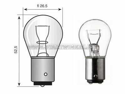 Lamp BA15-S, enkel, 12 volt, 21 watt groot bolletje