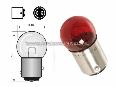 Achterlamp duplo BAY15D,  6 volt, 18-5 watt, klein bolletje, rood