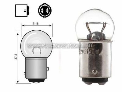 Achterlamp duplo BAY15D,  6 volt, 18-5 watt, klein bolletje