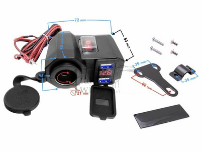 USB lader met 3 functies voor 12 volt brommer